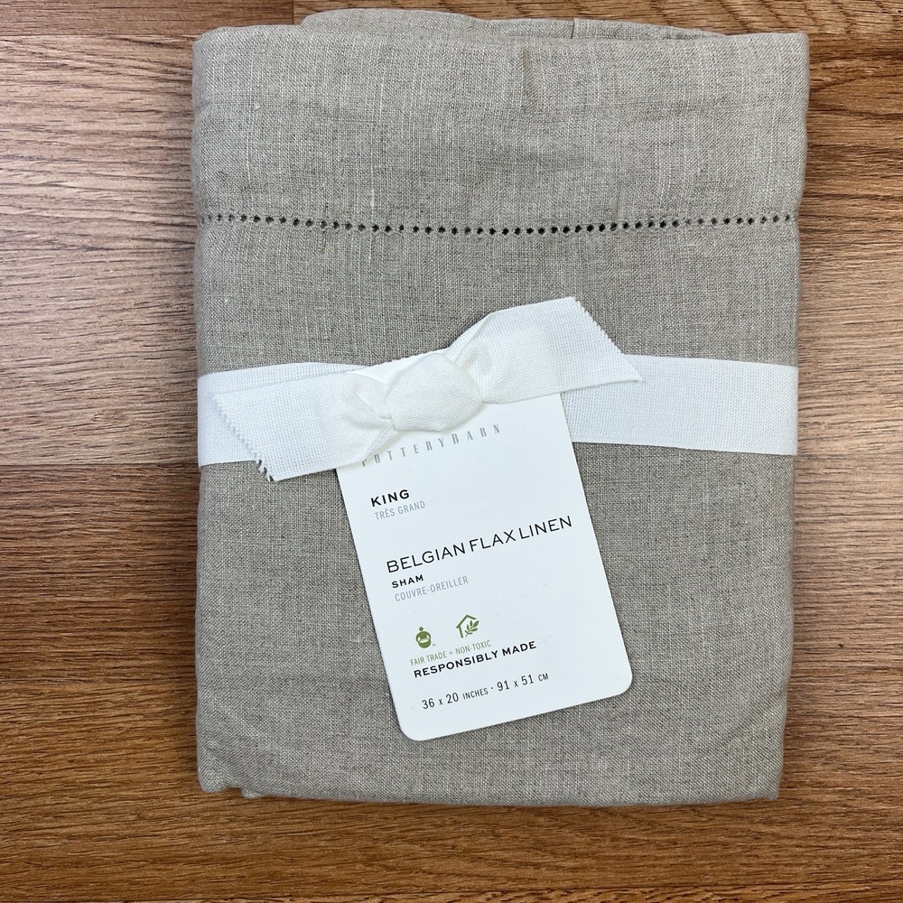 Pottery Barn Belgian Flax Linen King Size Pillow‎ Sham NEW